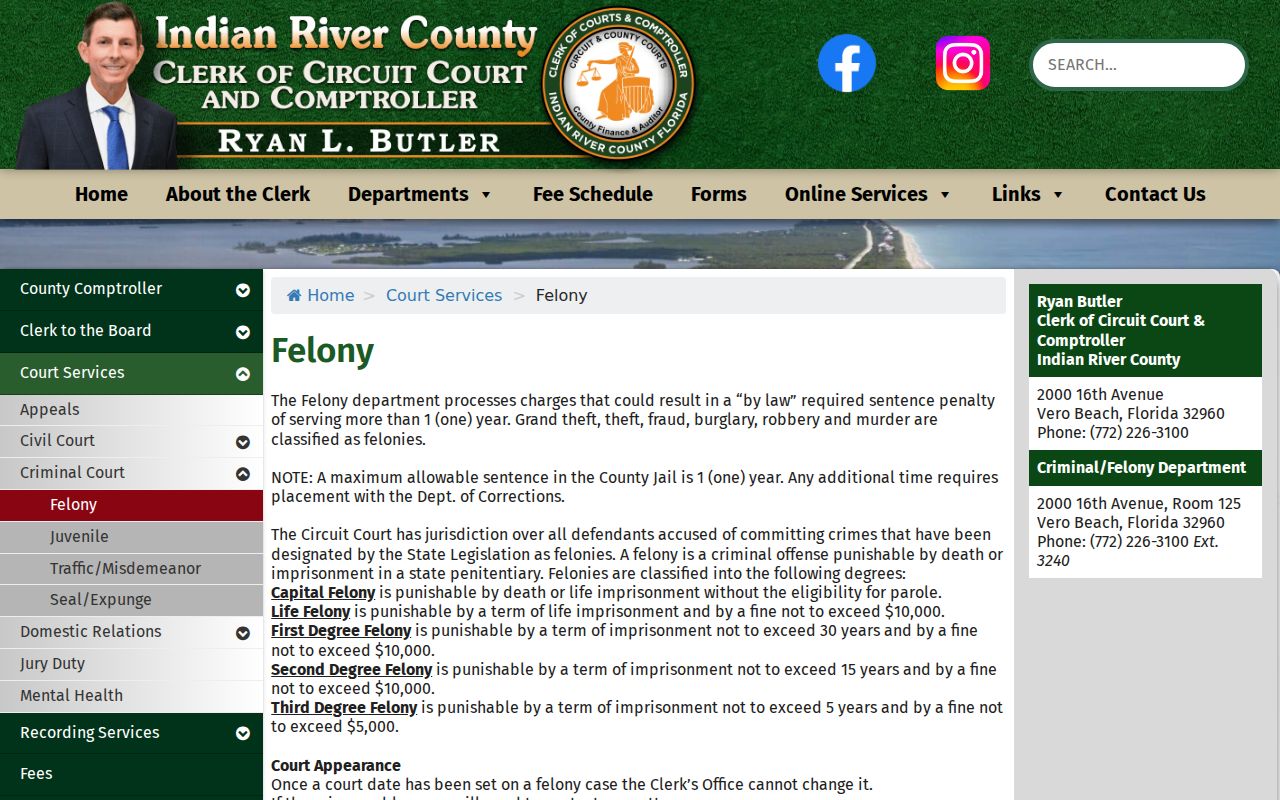 Indian River County court case lookup felony process