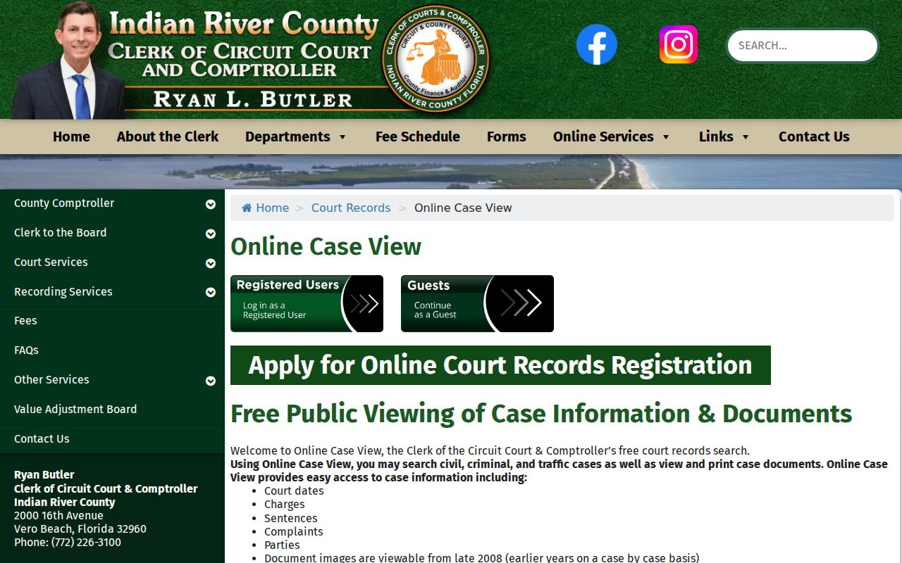 Indian River County criminal court case lookup portal