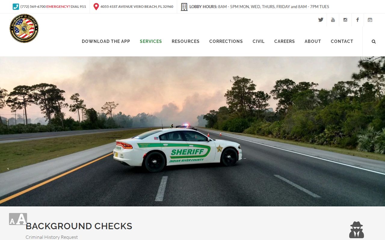 Indian River County criminal history background check page