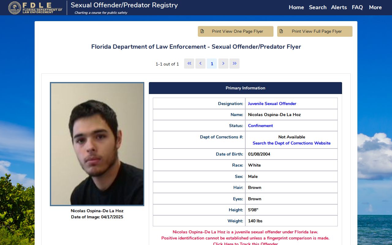 Indian River County sex offender registry profile fields