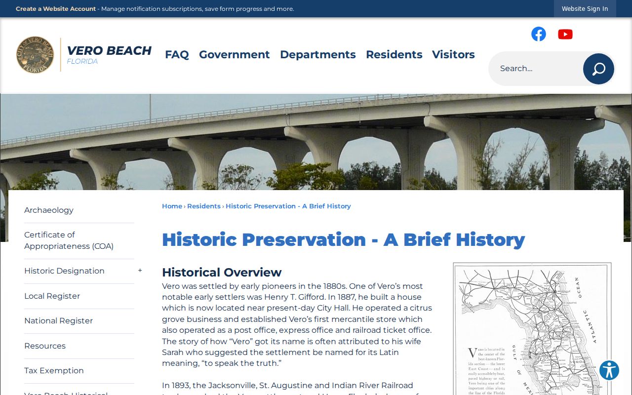 Vero Beach historic preservation and city history page